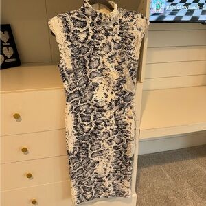 Black Halo Black and White Midi Dress